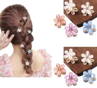 Crystal Flower Decor Shiny Hair Clips (3 Pc)